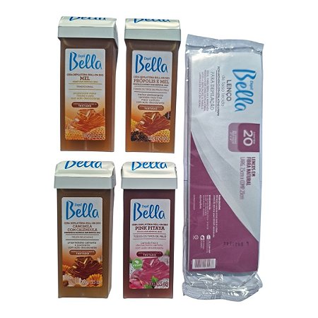 Kit Depil Bella 1 Cera Roll-On 100g (Escolha a Variação) + 20 Lenços Fibra Natural