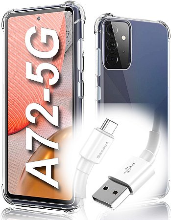 Capa Anti Shock para Galaxy A72 + Pelicula de vidro 3D + Cabo Carregador