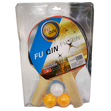 Raquete Tênis de Mesa Kit Popular c/ 2 Raquetes e 3 Bolinhas - Fu Qin/Yashili - 0066