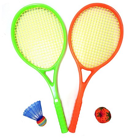 Kit 2 Raquetes Infantil Tênis/Badminton Plástico AX Esportes C/ 1 Peteca e 1 Bola - JR Toys