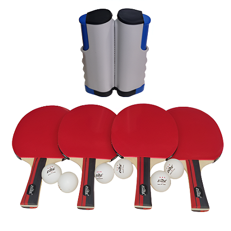Raquete Tênis de Mesa  Kit 4 Raq. + 6 Bolas + 1 Sup. Rede Retrátil com Bolsa CIMA 630 - Exclusividade