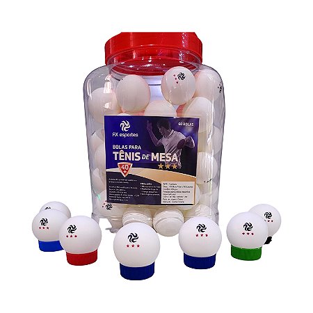 Bola Tênis de Mesa 3 Estrelas Pote com 60 Pçs Branca 40mm AX 629 - Exclusividade