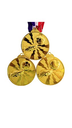 Medalha FUTEBOL CHUTEIRA BOLA Ouro AX 65mm - YWA 456- PACK COM 10