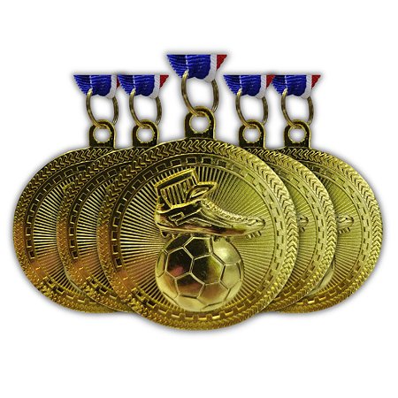 Medalha FUTEBOL Chuteira PE NA BOLA Ouro AX 65mm YWA 470 - PACK COM 10