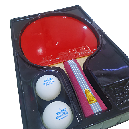 Raquete Tênis de Mesa 1* Double Fish 1A+  Kit c/ 1 Raq.+ 02 Bolinhas 1 Estrela - 720