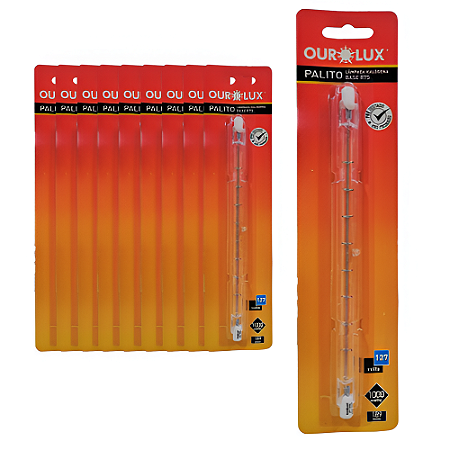 LÂMPADA HALÓGENA PALITO 1000W 2800K R7S 127V OUROLUX 01306 - PACK COM 10