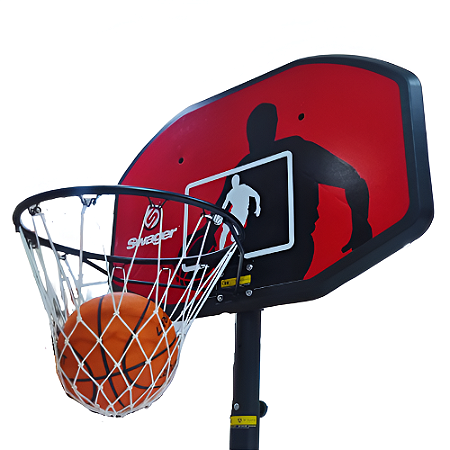 Tabela Basquete Adulto Oficial PVC Oval Vermelha Regulável com Base e Aro Metal com Rede AX - 730