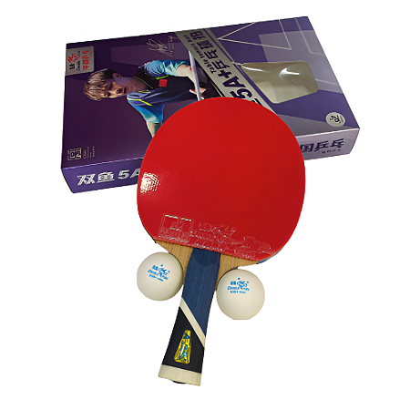 Raquete Tênis de Mesa 5* Double Fish 5A+ Kit c/ 1 Raq. + 02 Bolinhas 1 Estrela - 722
