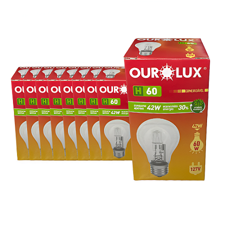 LÂMPADA HALÓGENA BULBO 42W 127V E27 2800K DIMERIZÁVEL 02132 - PACK COM 10