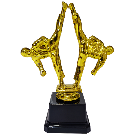 Troféu de Karatê 17cm Dupla Luta Alta Base 3º Quadrada AX - 831
