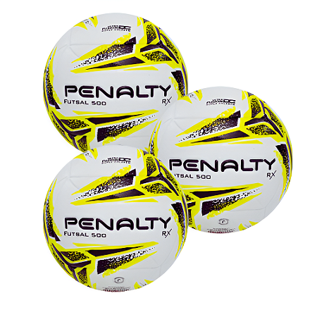 Bola Futsal Penalty RX 500 XXIII - Branca e Amarela - PACK COM 3 PEÇAS