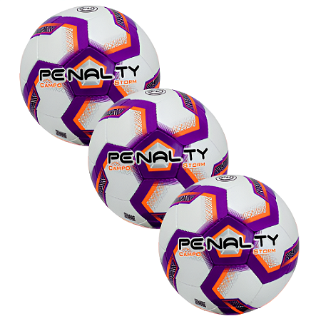 Bola Futebol Campo Storm XXIII Penalty - Bca/Lj/Rx  - PACK COM 3 PEÇAS
