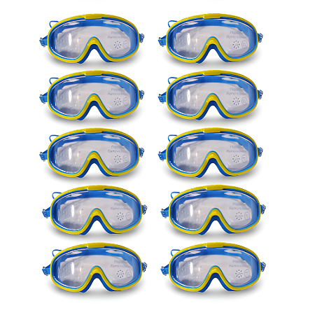Óculos Natação Infantil Máscara Panorâmica AX Azul e Amarelo Silicone c/ Estojo PROMO - 867 - PACK COM 10