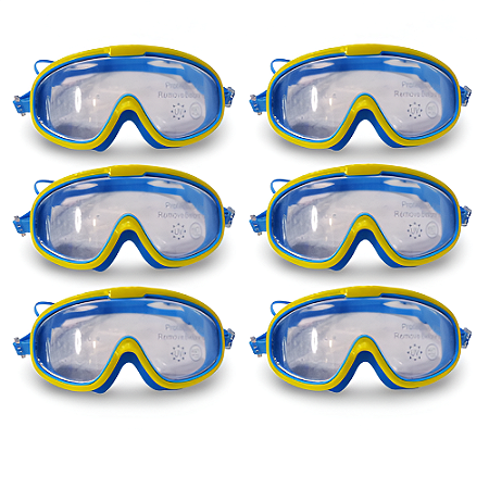 Óculos Natação Infantil Máscara Panorâmica AX Azul e Amarelo Silicone c/ Estojo PROMO - 867 - PACK COM 6