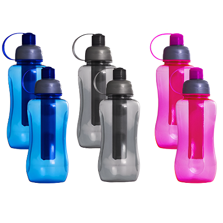Kit 6 Garrafas de Hidratação AX com Tubo Gelo Multicolor 600ml - PACK COM 6