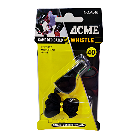 Apito 40 Plástico Preto com cordão AX Acme Whistle A540 - 754 - PACK COM 4