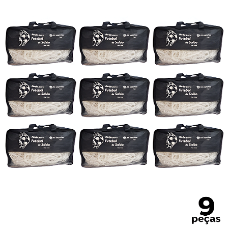 Rede de Futebol Salão Fio 2 Seda Pesada 2mm Top com Bolsa AX Par 737 - PACK COM 9
