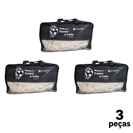 Rede de Futebol Salão Fio 2 Seda Pesada 2mm Top com Bolsa AX Par 737 - PACK COM 3