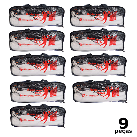 Rede de Volei 1 Lona Fio 2 Top c/ Bolsa e Cabo de Aço  AX - 739 - PACK COM 9
