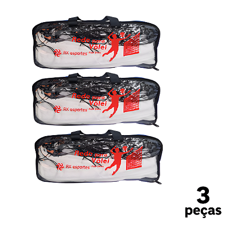 Rede de Volei 1 Lona Fio 2 Top c/ Bolsa e Cabo de Aço  AX - 739 - PACK COM 3