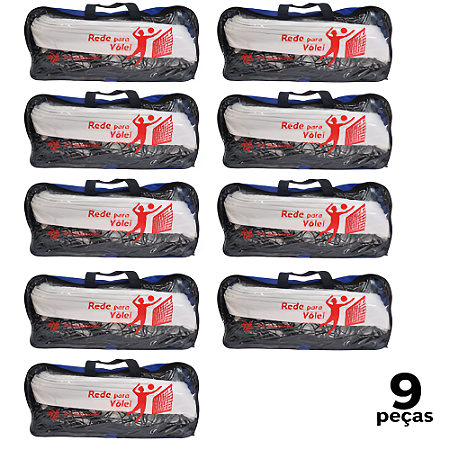 Rede de Volei 1 Lona Fio 2,5 Grossa Top c/ Bolsa e Cabo de Aço AX  - 740 - PACK COM 9