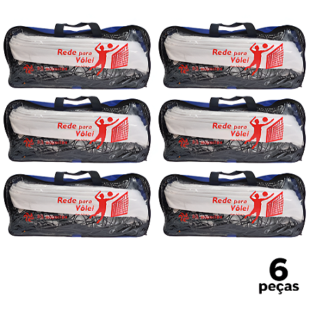 Rede de Volei 1 Lona Fio 2,5 Grossa Top c/ Bolsa e Cabo de Aço AX  - 740 - PACK COM 6