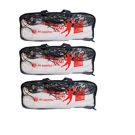 Rede de Volei 1 Lona Fio 2,5 Grossa Super c/ Bolsa e Cabo de Aço AX PROMO - 740 - PACK COM 3