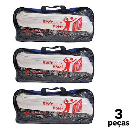 Rede de Volei 1 Lona Fio 2,5 Grossa Top c/ Bolsa e Cabo de Aço AX  - 740 - PACK COM 3