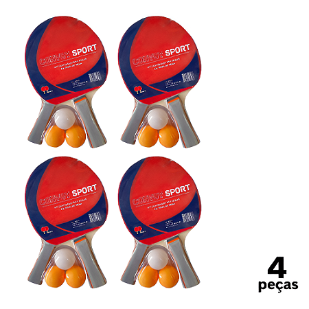 Raquete Tênis de Mesa  AX CY Kit com 2 Raquetes e 3 Bolinhas 37063 - PACK COM 4