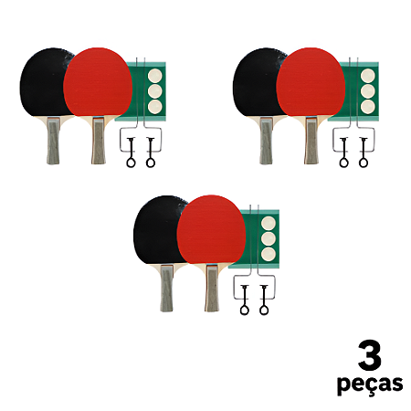 Raquete Tênis de Mesa Kit AX CY c/ 2 Raquetes, 3 Bolinhas, Suporte e Rede 38030  - PACK COM 3