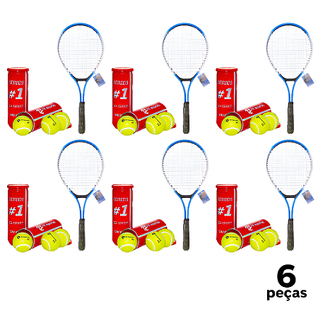Raquete Tênis Campo AD/JUV Ferro AX CY com Bolsa T27 + Tubo 3 Bolas Tênis Premium AX Esportes - PACK COM 6