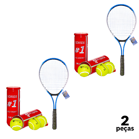 Raquete Tênis Campo AD/JUV Ferro AX CY com Bolsa T27 + Tubo 3 Bolas Tênis Premium AX Esportes - PACK COM 2