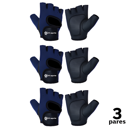 Luva Ciclismo Musculação Neoprene Marinho AX Esportes  TAM G - 885 - PACK COM 3 PARES