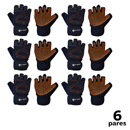 Luva Ciclismo Musculação Reforçada com Munhequeira AX Esportes - 887 - PACK COM 6 PARES