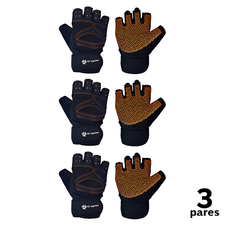 Luva Ciclismo Musculação Reforçada com Munhequeira AX Esportes - 887 - PACK COM 3 PARES