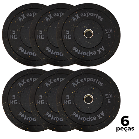 Anilha 5 KG LPO Olimpica Bumper PRO AX Esportes PROMO - 881 - PACK COM 6
