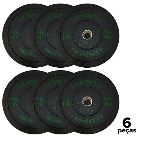 Anilha 10 KG LPO Olimpica Bumper PRO AX Esportes PROMO - 882 - PACK COM 6