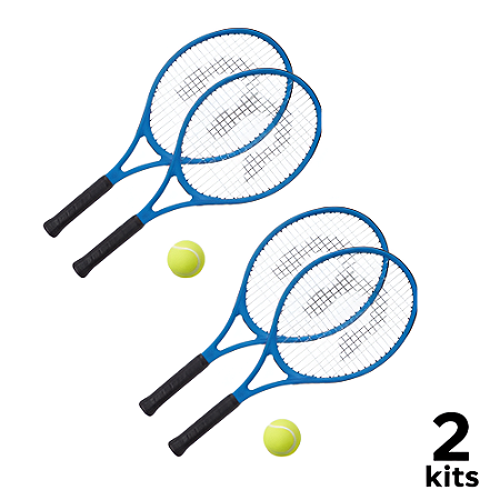 Raquete Tênis Campo Infantil 52x22 Com 02 Raquetes Azul + Bola e Capa T21 - 577 - PACK COM 2 KITS