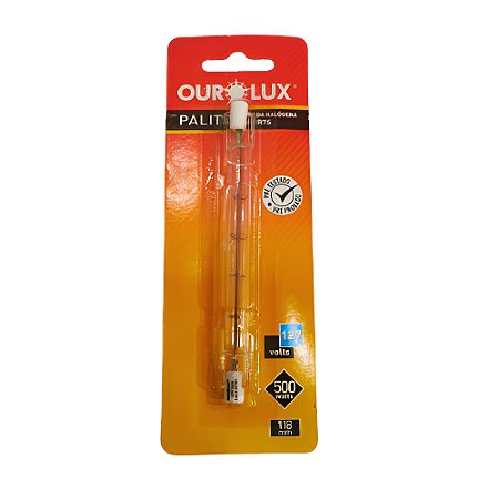 LÂMPADA HALÓGENA PALITO 500W 2800K R7S 127V OUROLUX - 118x11mm