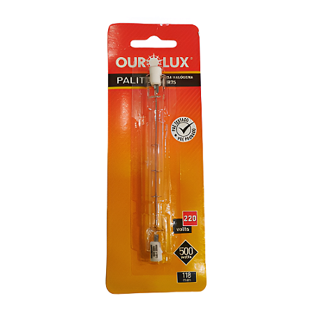 LÂMPADA HALÓGENA PALITO 500W 2800K R7S 220V OUROLUX - 118x11mm