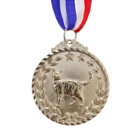 Medalha Gato Prata AX 65mm Pet - 983