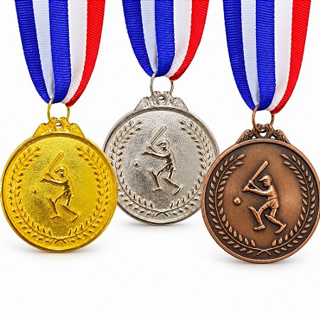 Kit 3 Medalhas Beisebol AX 65mm Ouro Prata Bronze