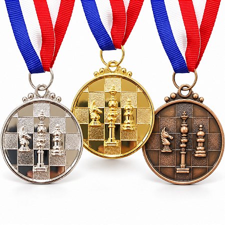Kit 3 Medalhas Xadrez AX 50mm Ouro Prata Bronze