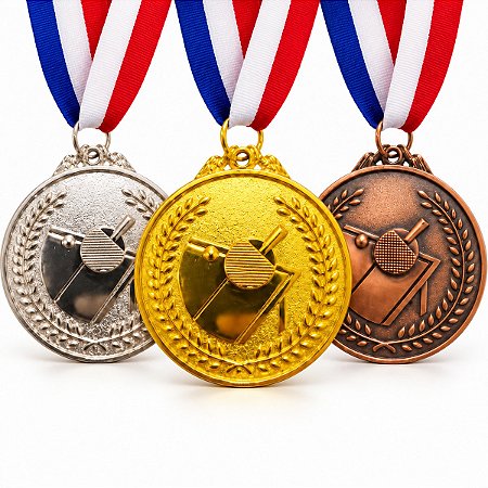 Kit 3 Medalhas Tênis de Mesa 65mm Ouro Prata Bronze com Fita AX Esportes - 983