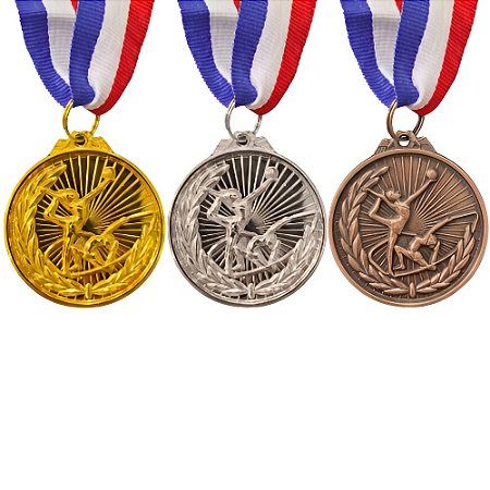 Kit 3 Medalhas Ginástica Rítmica 50mm Ouro Prata Bronze com Fita AX - 980
