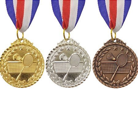 Kit 3 Medalhas Badminton 50mm Ouro Prata Bronze com Fita AX - 980