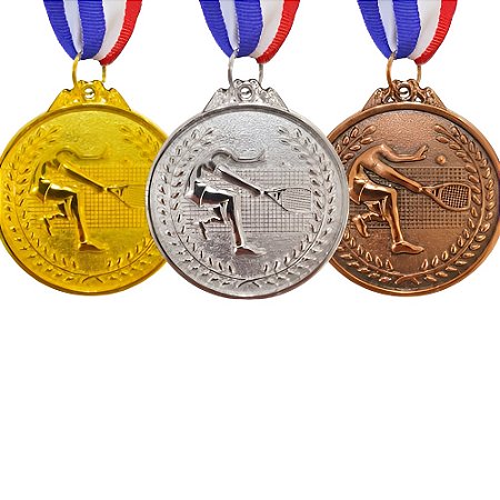 Kit 3 Medalhas Tênis de Campo 65mm Ouro Prata Bronze com Fita AX - 982