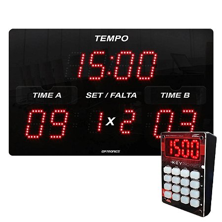 Placar Poliesportivo Eletrônico de LED - 42 x 25 x 4 cm;