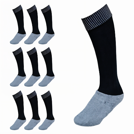Meião de Futebol AX Esportes Cor Preto - PACK C/ 12 PARES