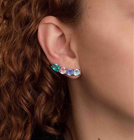 Brinco ear cuff com cristais coloridos